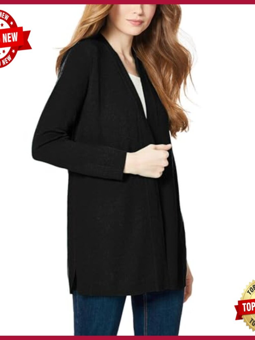 Open Front Cardigan Sweater Long Sleeve V-Nech Classic Layering Essential - Picture 3 of 3